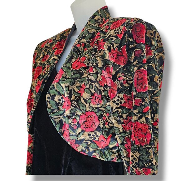 Vintage Rampage Black Velvet Dress Floral Bolero Jacket Set 11 Whimsigoth 80 90s - Picture 5 of 11